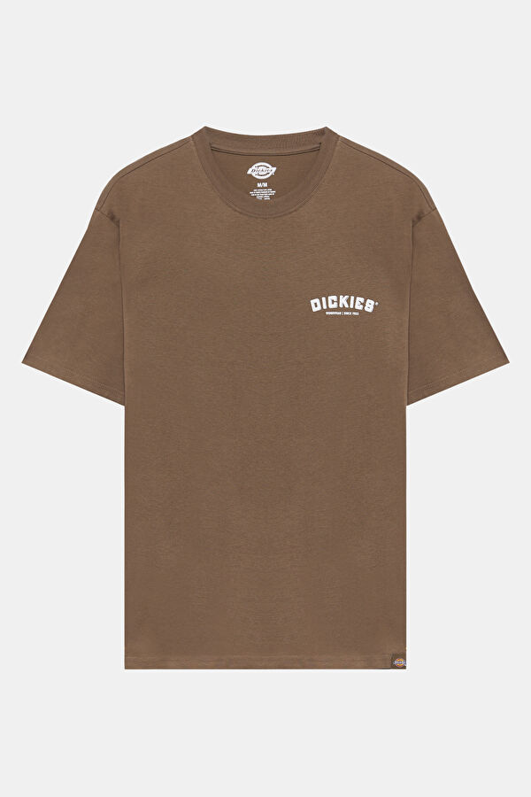 Relax Kalıp Kahve Bisiklet Yaka Baskılı T-Shirt