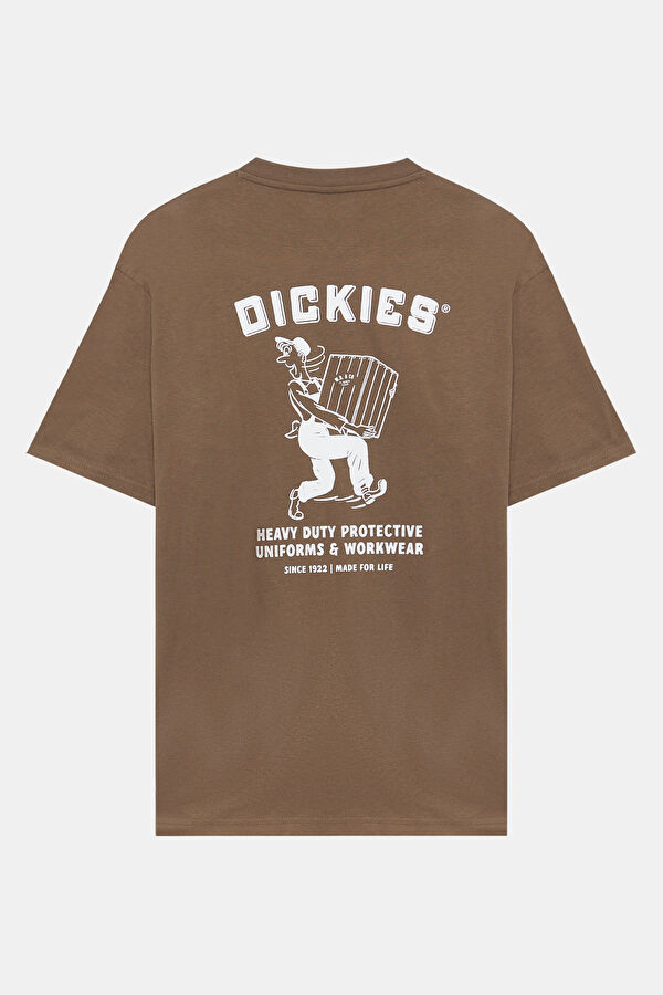 Relax Kalıp Kahve Bisiklet Yaka Baskılı T-Shirt 2