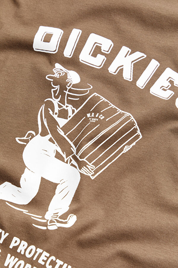 Relax Kalıp Kahve Bisiklet Yaka Baskılı T-Shirt 5