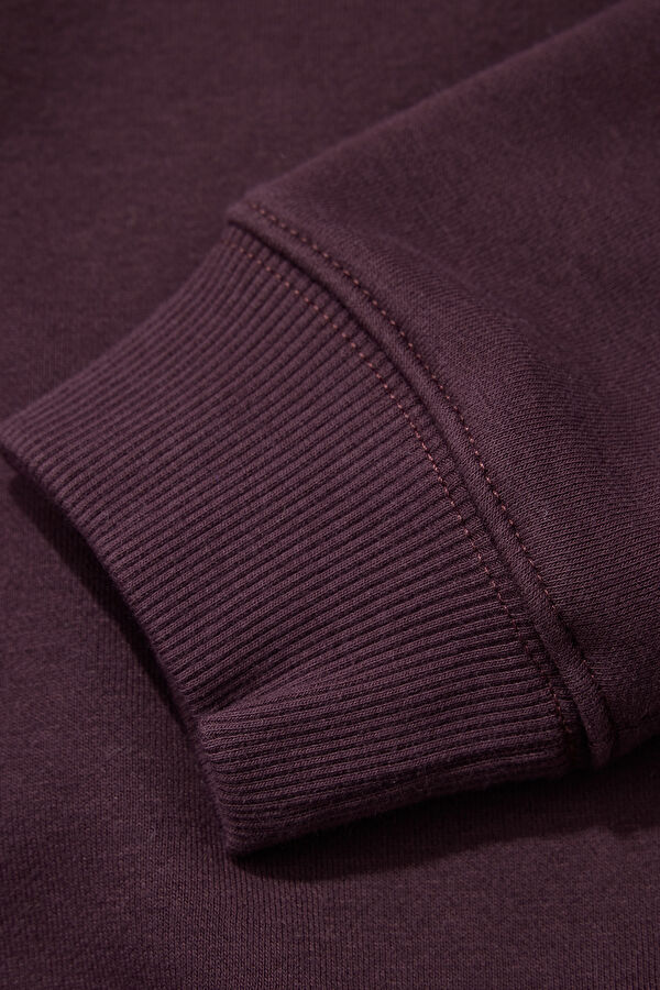 Bordo Relax Kalıp Bisiklet Yaka Sweatshirt 4