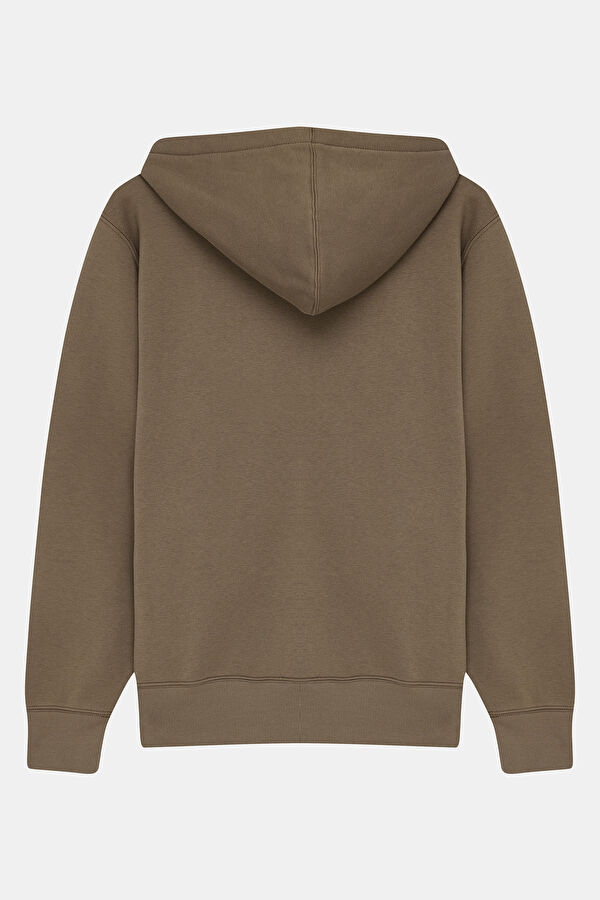 Kahve Relax Kalıp Kapuşonlu Erkek Sweatshirt 2