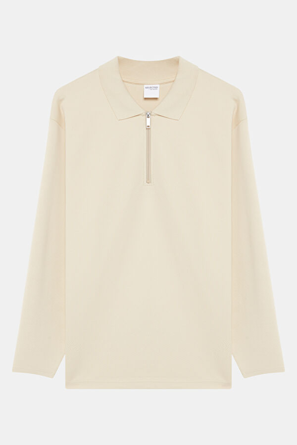 Krem Relax Kalıp Polo Yaka Erkek Sweatshirt