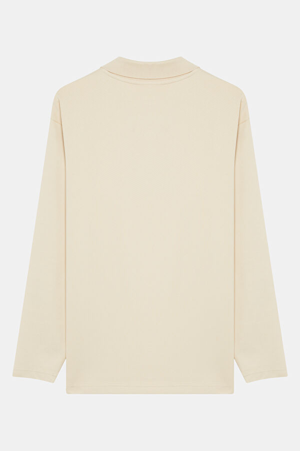 Krem Relax Kalıp Polo Yaka Erkek Sweatshirt 2