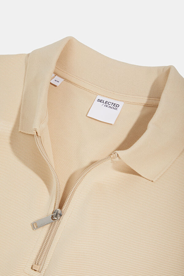 Krem Relax Kalıp Polo Yaka Erkek Sweatshirt 3