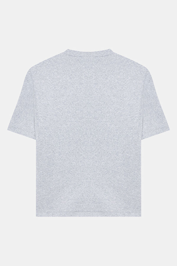 Dar Kalıp Açık Gri O Yaka T-Shirt 2