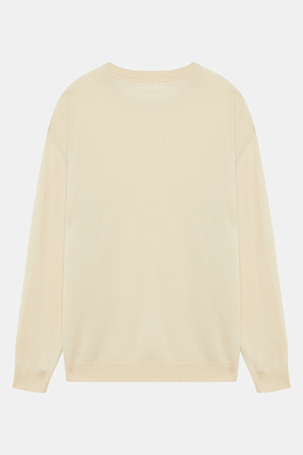 Cream Wool Knit Men's Sweater 2