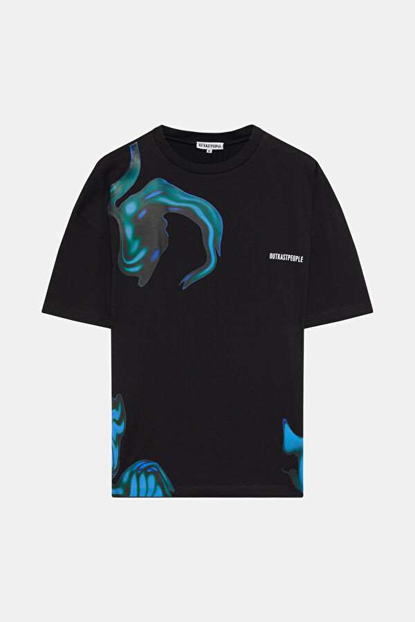Oversize Black Crew Neck Printed T-Shirt