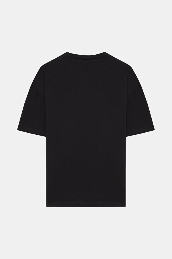 Oversize Black Crew Neck Printed T-Shirt 2