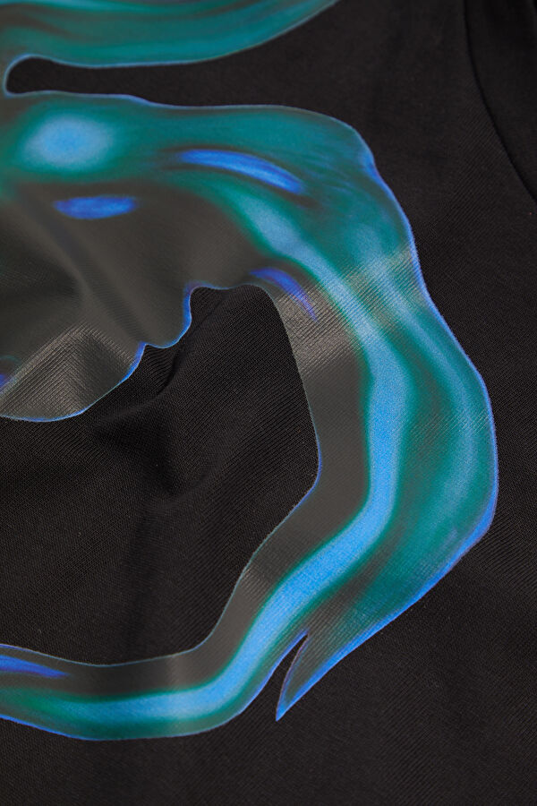 Oversize Black Crew Neck Printed T-Shirt 4