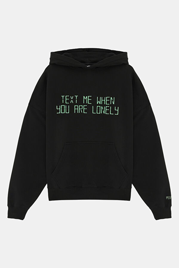 Siyah Oversize Kapuşonlu Erkek Sweatshirt