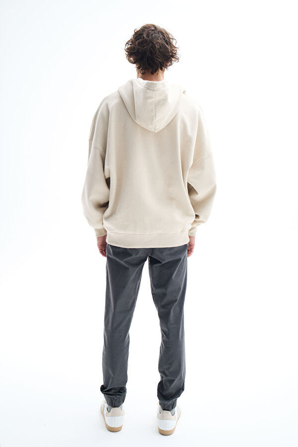 Bej Oversize Kapuşonlu Erkek Sweatshirt 2