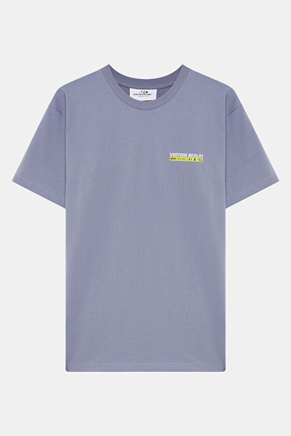 Relax Kalıp Mor Bisiklet Yaka Baskılı Erkek T-Shirt