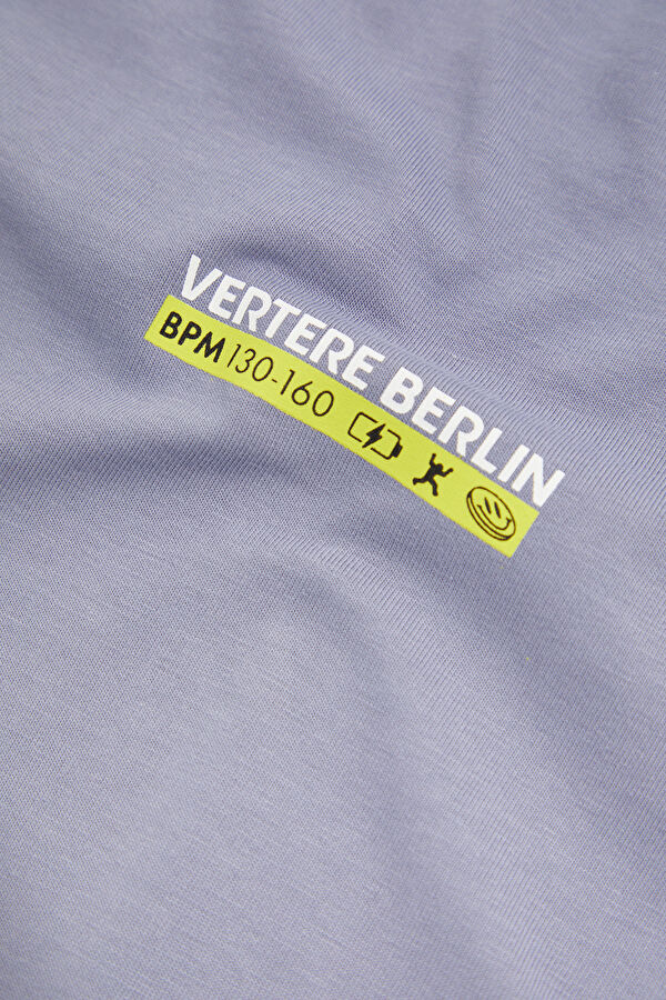 Relax Kalıp Mor Bisiklet Yaka Baskılı Erkek T-Shirt 4
