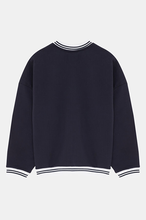 Lacivert Relax Kalıp Bisiklet Yaka Erkek Sweatshirt 2
