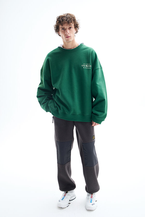 Yeşil Relax Kalıp Bisiklet Yaka Erkek Sweatshirt
