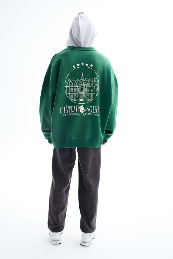 Yeşil Relax Kalıp Bisiklet Yaka Erkek Sweatshirt 2