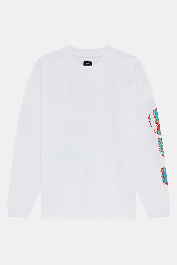 Relax Kalıp Beyaz Bisiklet Yaka Baskılı Erkek T-Shirt