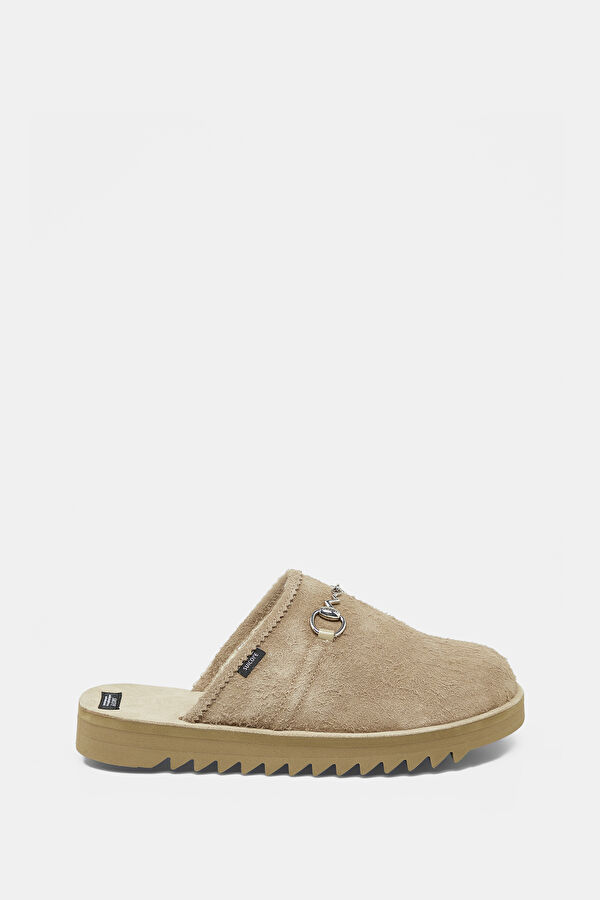 Beige Men's Suede Slippers