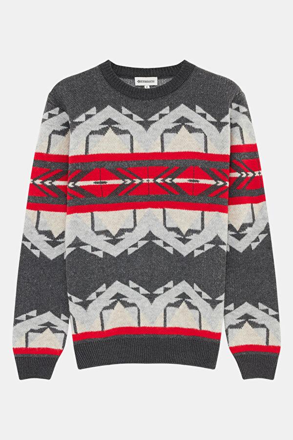 Multicolored Jacquard Viscose Knit Men's Sweater