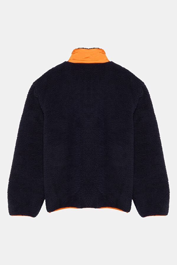 Lacivert Relax Kalıp Dik Yaka Erkek Sweatshirt 2