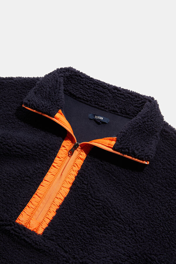 Lacivert Relax Kalıp Dik Yaka Erkek Sweatshirt 3