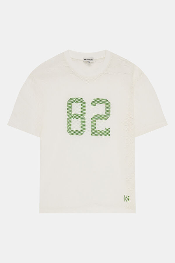 Ekru Bisiklet Yaka Baskılı T-Shirt