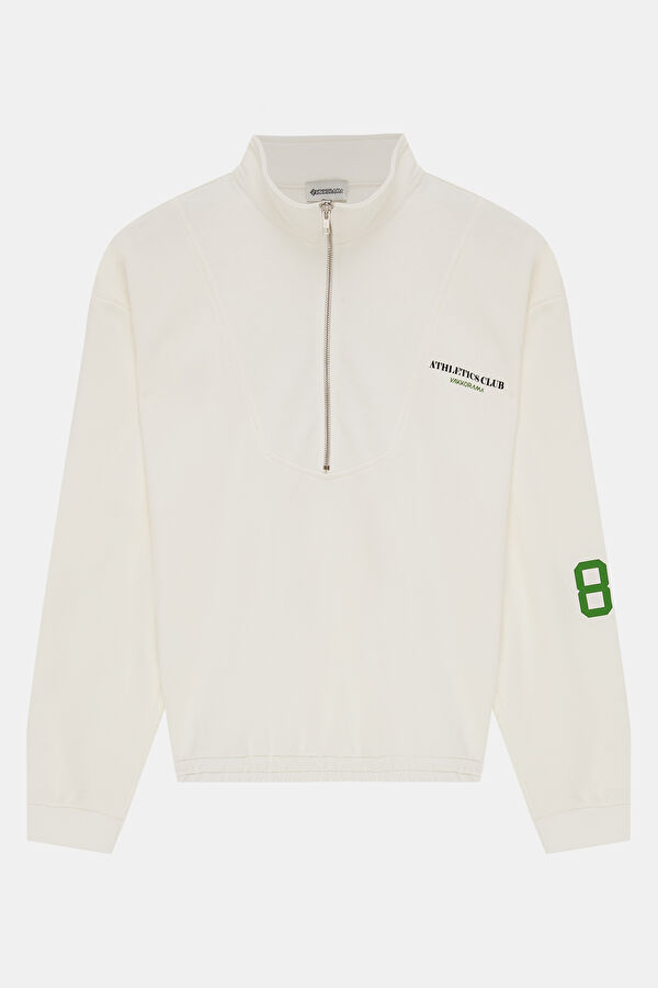 Ekru Dik Yaka Sweatshirt