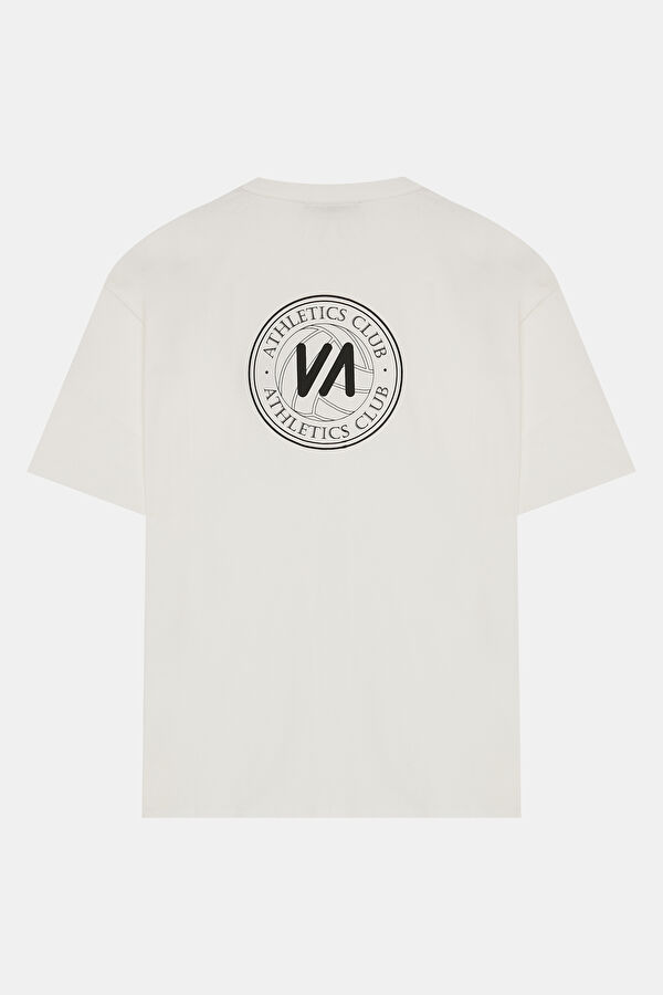 Ecru Crew Neck Printed T-Shirt 2