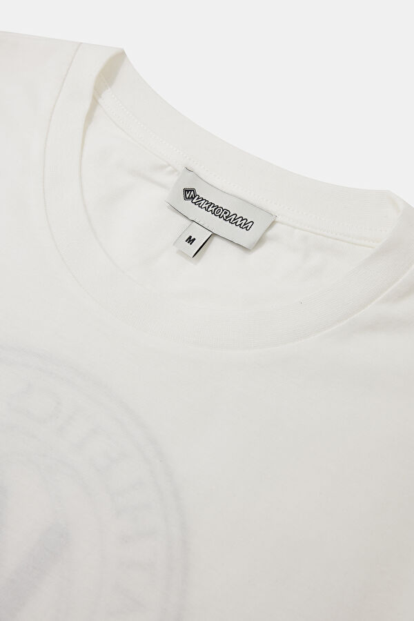 Ecru Crew Neck Printed T-Shirt 3