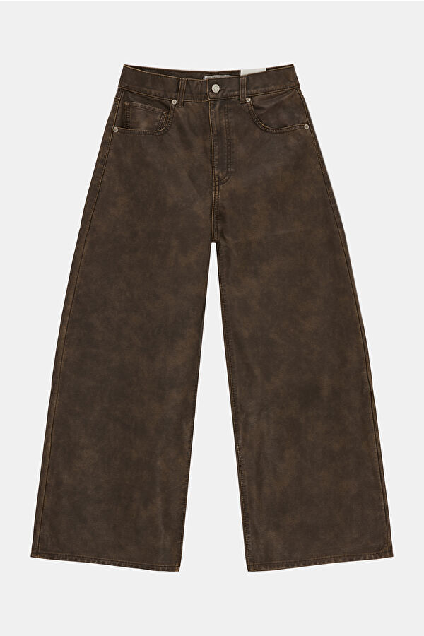 Dark Brown Viscose Women's Straight Leg Trousers