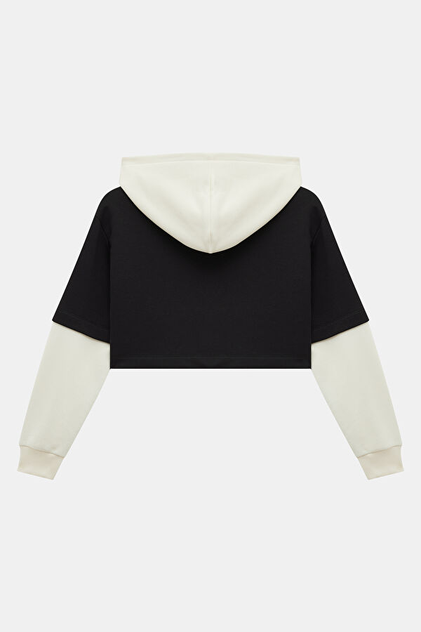 Siyah Relax Kalıp Kapüşonlu Kadın Sweatshirt 2