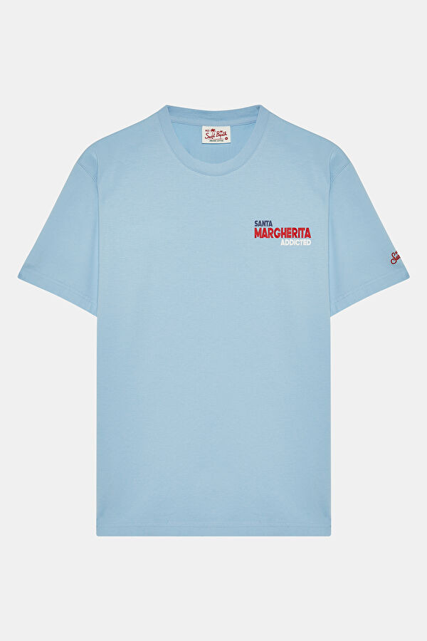 Relax Kalıp Açık Mavi Bisiklet Yaka Baskılı Erkek T-Shirt 2