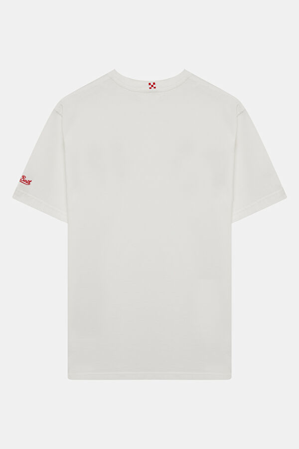 Relax Kalıp Beyaz Bisiklet Yaka Baskılı Erkek T-Shirt 2