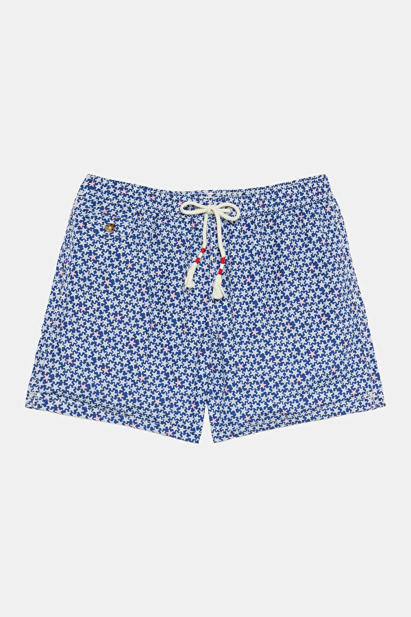 Navy Blue Patterned Elasticated Men's Swimsuit