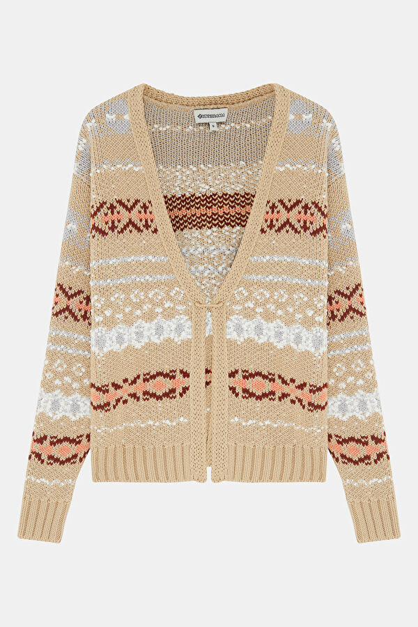 Multicolored Patterned Knitted Women's Cardigan