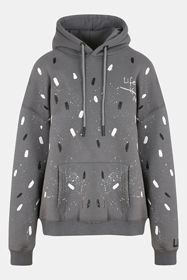 Life Is Art Dark Gray Hooded Women's Sweatshirt