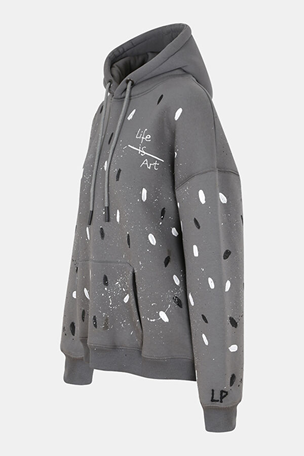 Life Is Art Dark Gray Hooded Women's Sweatshirt 4