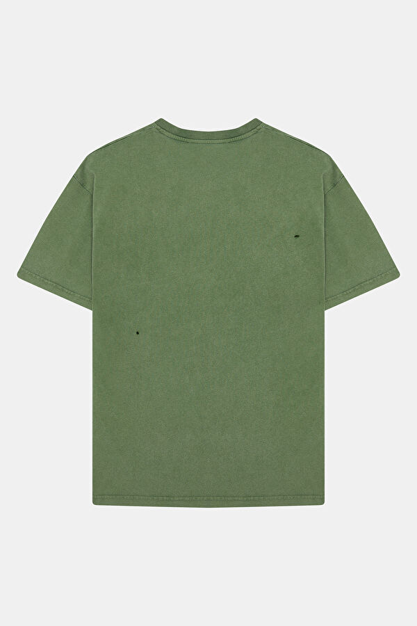 Relax Kalıp Haki Baskılı Erkek T-Shirt 2