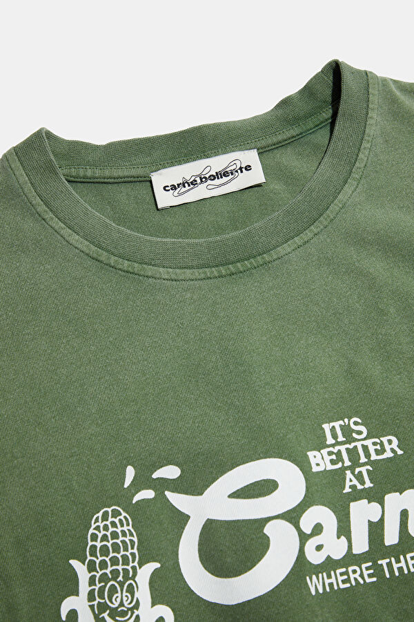 Relax Kalıp Haki Baskılı Erkek T-Shirt 3