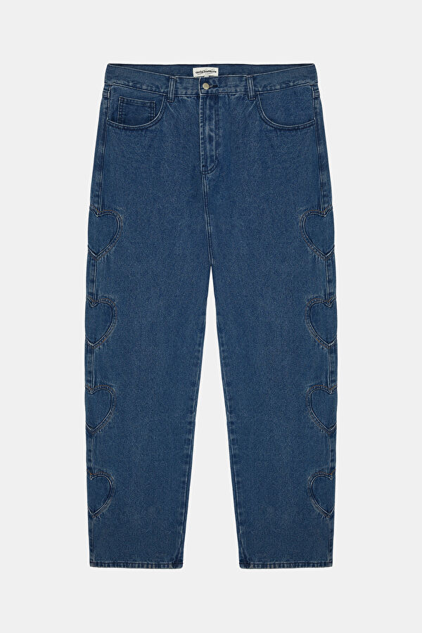 Oversize İndigo Bol Paça Jean Erkek Pantolon
