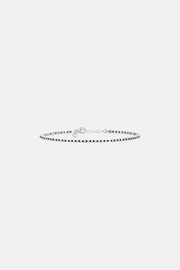 Silver Tiger Charm Black Track Bracelet