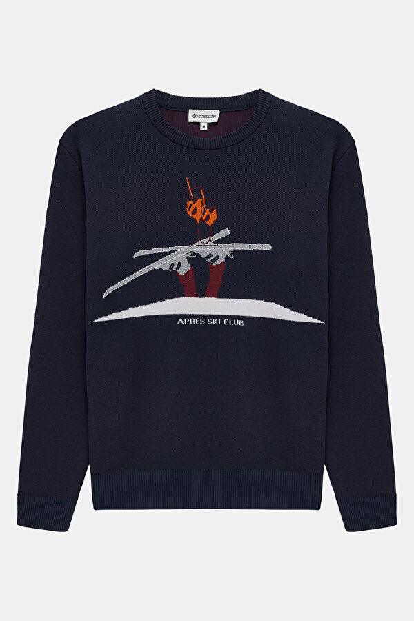 Navy Blue Knitted Pattern Men's Sweater
