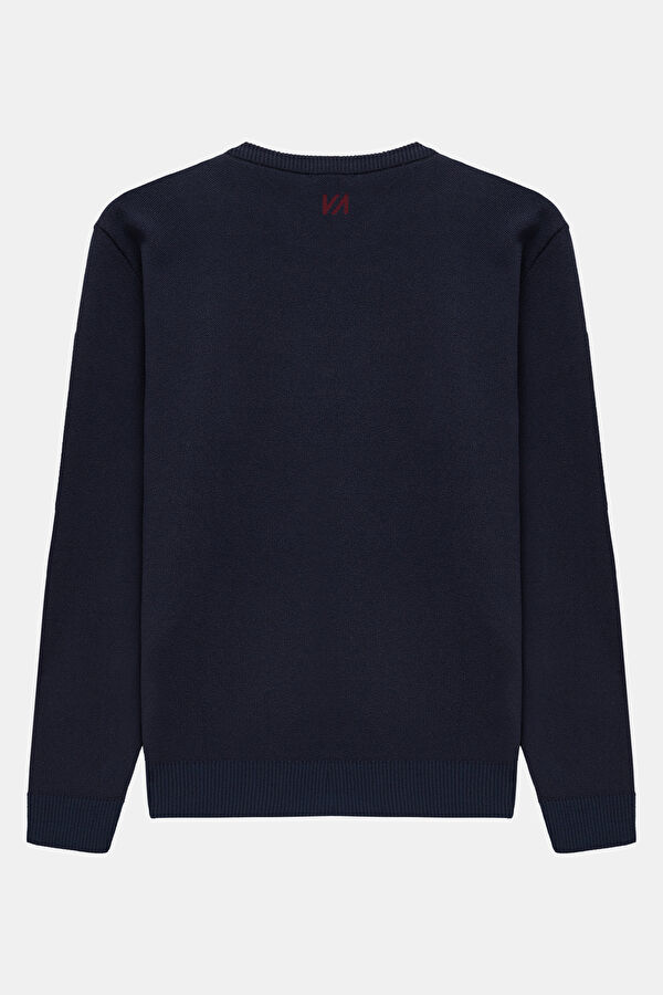 Navy Blue Knitted Pattern Men's Sweater 2