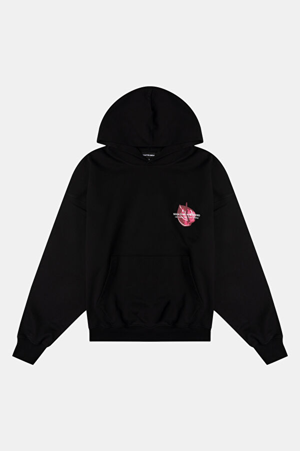 Anthurium Siyah Relax Kalıp Kapüşonlu Erkek Sweatshirt