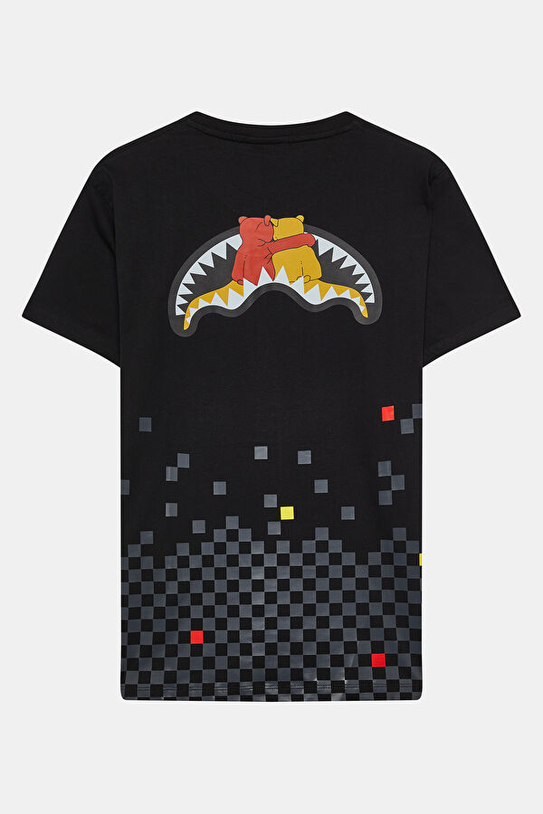 Relax Kalıp Siyah Bisiklet Yaka Baskılı T-Shirt 2