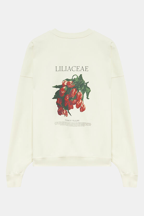 Liliaceae Ekru Relax Kalıp Bisiklet Yaka Erkek Sweatshirt 2