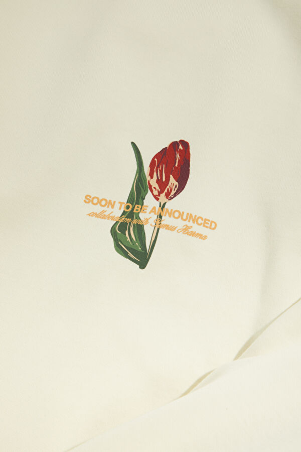 Liliaceae Ekru Relax Kalıp Bisiklet Yaka Erkek Sweatshirt 3