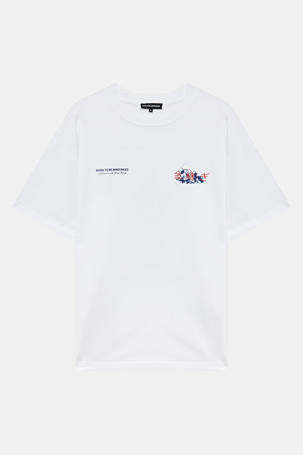 Kintsugi Relax Kalıp Beyaz Bisiklet Yaka Baskılı Erkek T-Shirt