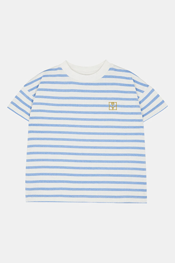 Mavi O Yaka Çizgili Desenli Çocuk T-Shirt