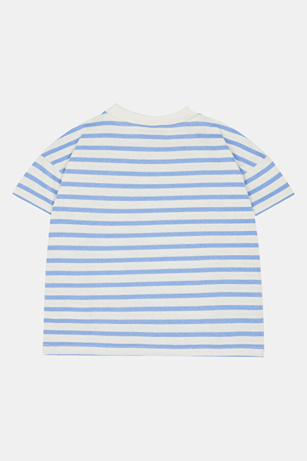 Mavi O Yaka Çizgili Desenli Çocuk T-Shirt 2